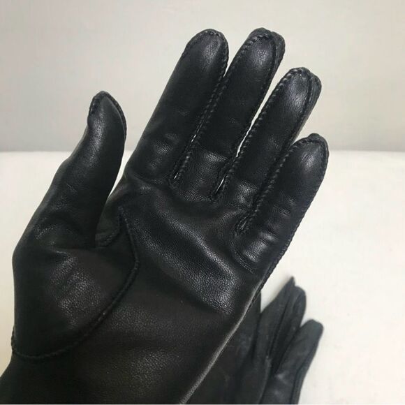 FRENCH KID LEATHER GLOVES STUNNING JET BLACK WHIP STITCH DETAIL VINTAGE - Picture 2 of 4